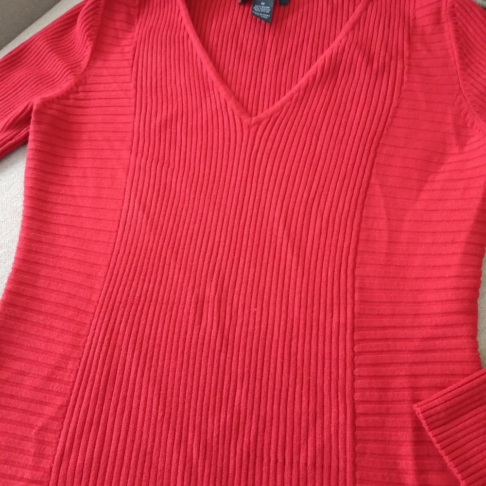 Vibrant Red V Neck Sweater